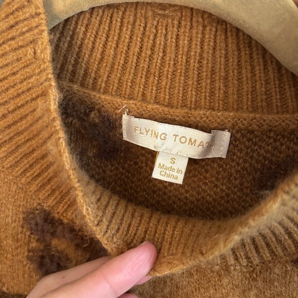 Cozy Burnt Orange Pullover with Brown Graphics - Size Small - Picture 5 of 8